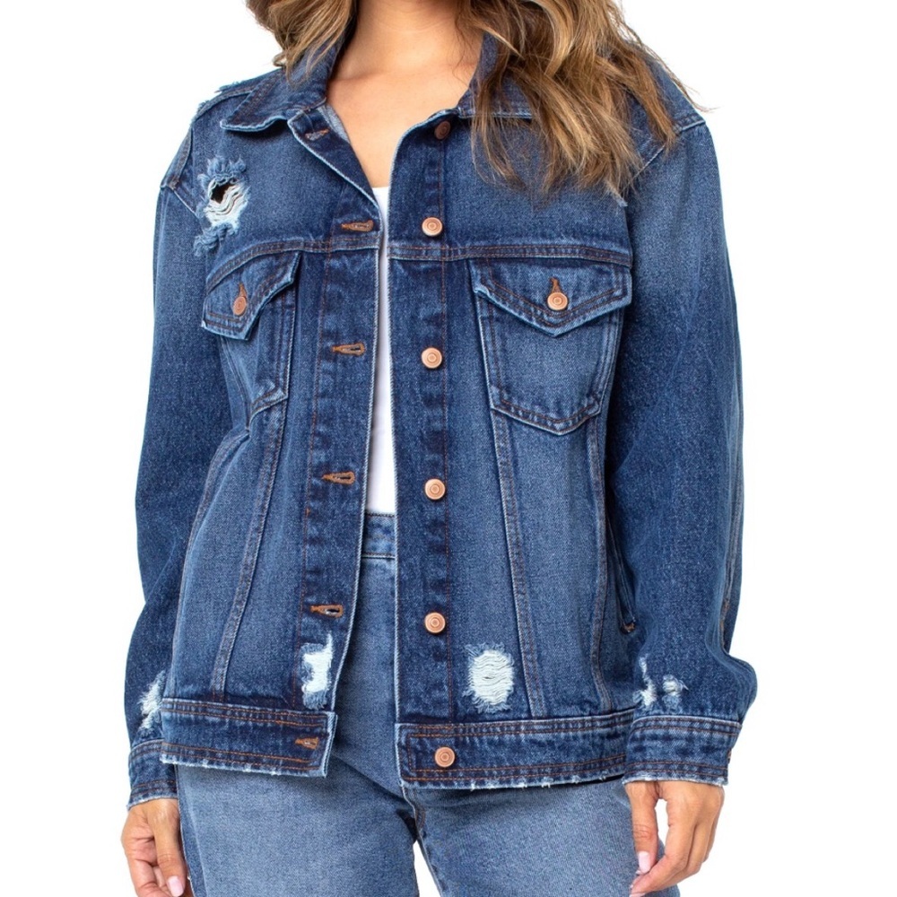 Celebrity Pink denim destructed boyfriend jacket